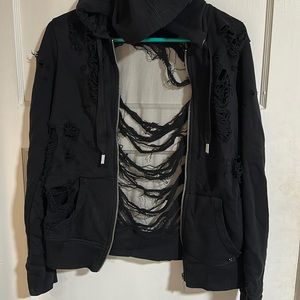 Distressed True Religion zip up sweater